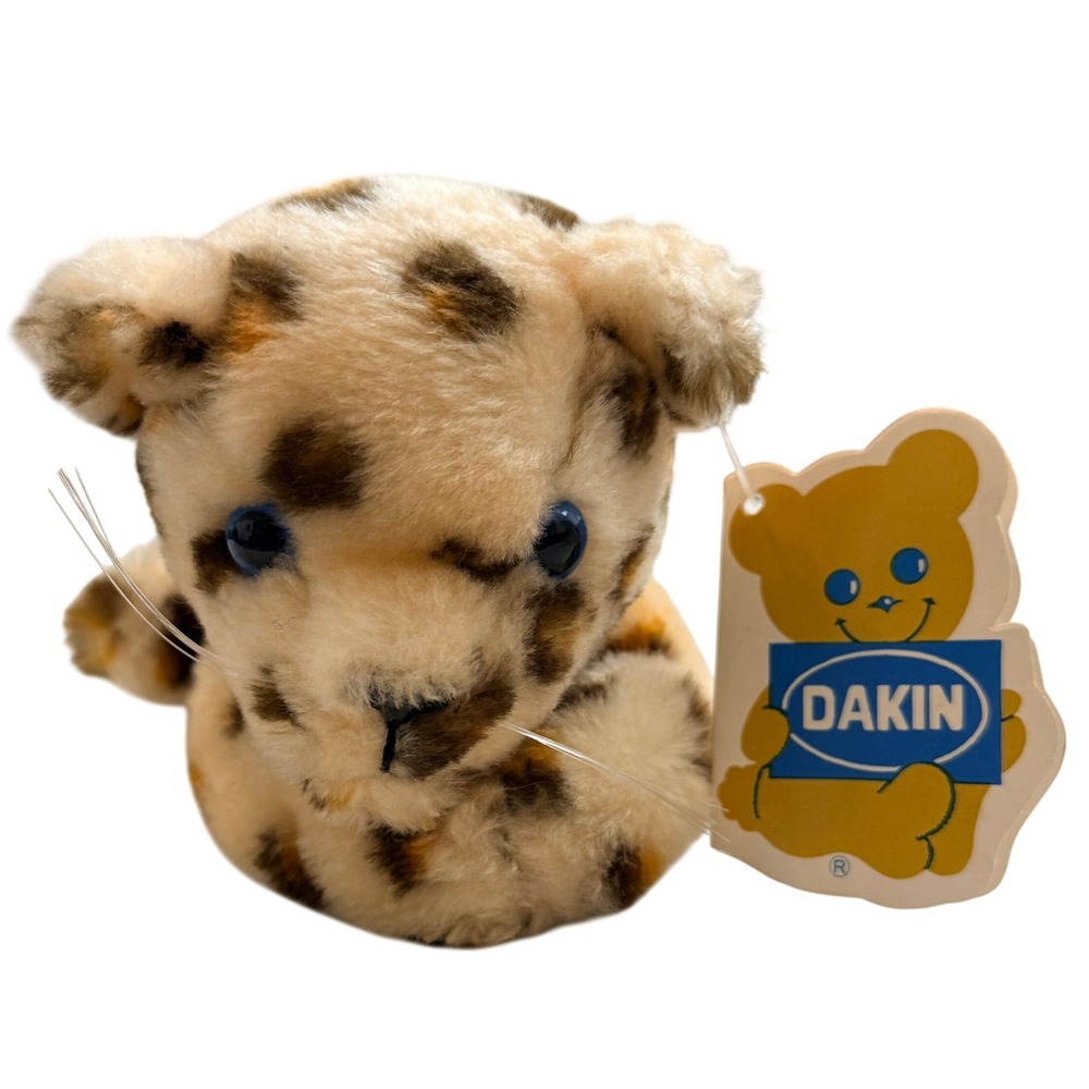 Vintage Dakin Leopard Plush Stuffed Animal Spotted Blue Eyes Tan 1981 Kids Toy